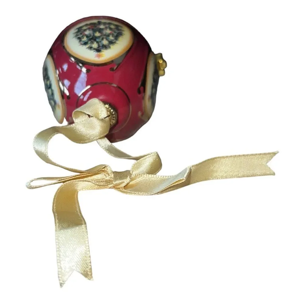 Valerie Parr Hill Christmas Egg Music Trinket Box Ornament Red Tree EUC